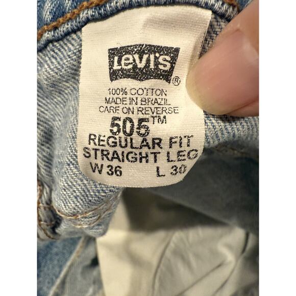 VINTAGE 1995 Levis 505 Jeans Mens Blue Stone Wash Black Bat Wing Tag 36x30 - Picture 5 of 10